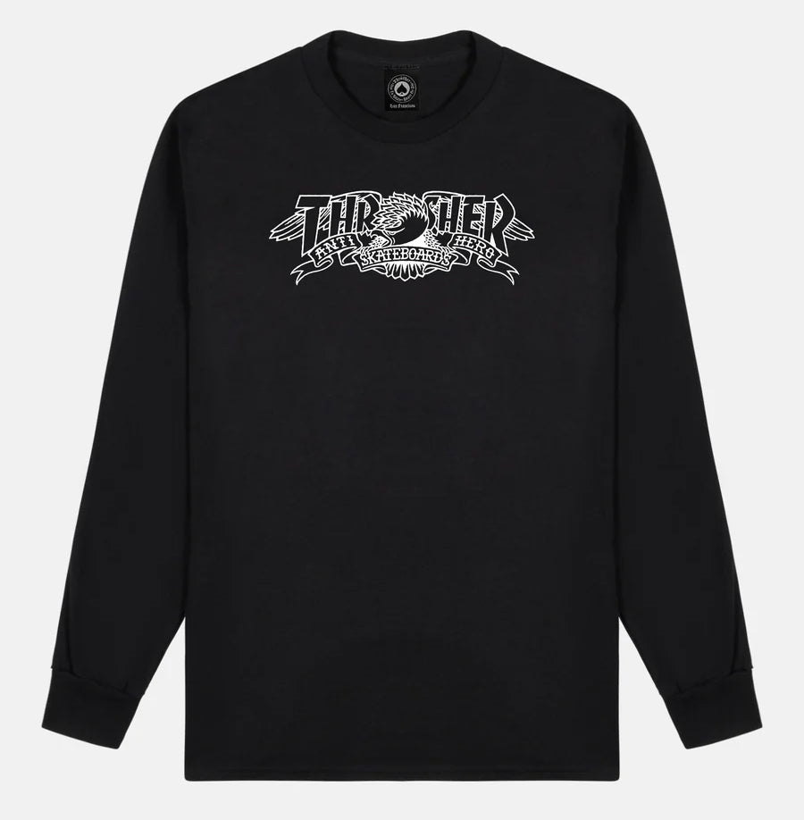 THRASHER X ANTI-HERO MAG BANNER BLACK LS
