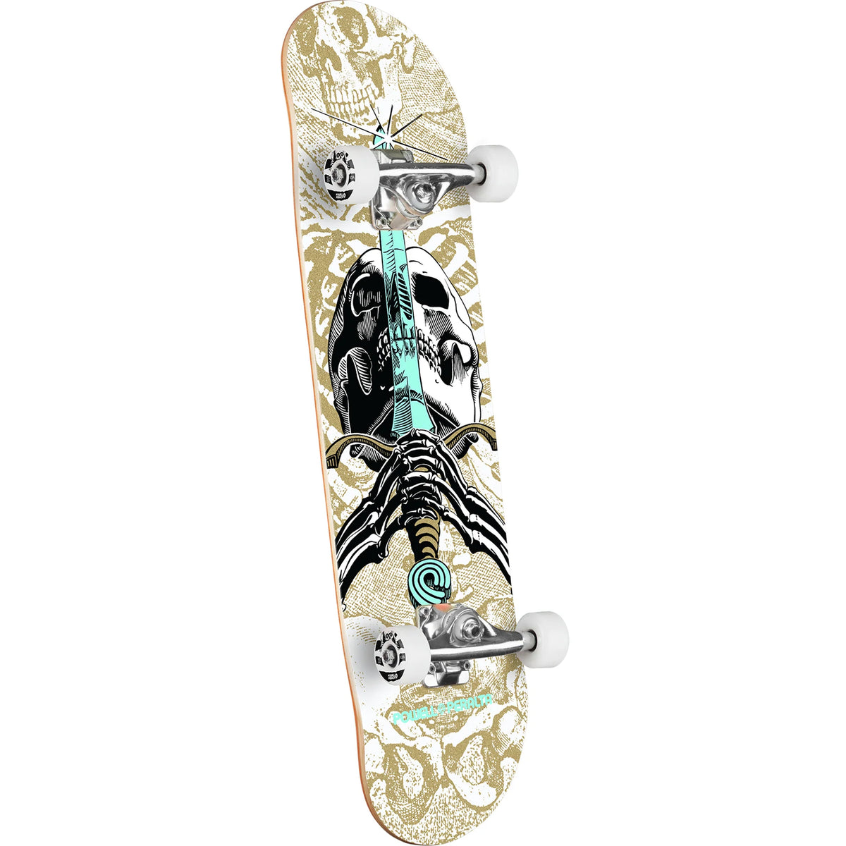 POWELL SKULL & SWORD WHITE/METALLIC GOLD COMPLETE 8.0 X 31.45