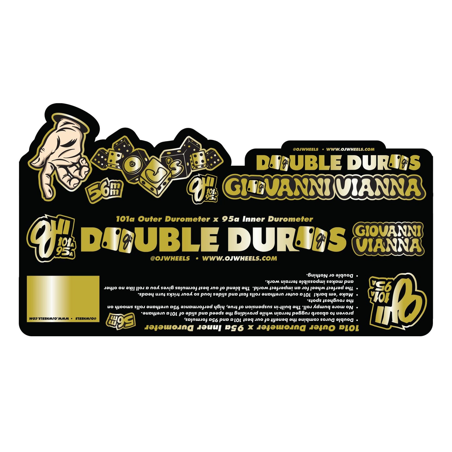 OJ Skateboard Wheels 56mm Giovanni Vianna High Roller Double Duro White Mini Combo 101a/95a