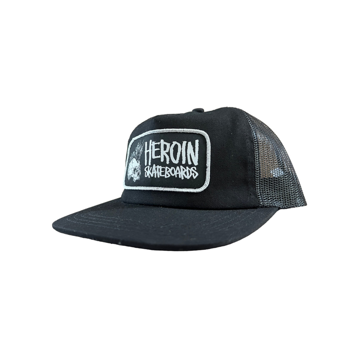 HEROIN PUNK SKULL TRUCKER SNAPBACK HAT BLACK