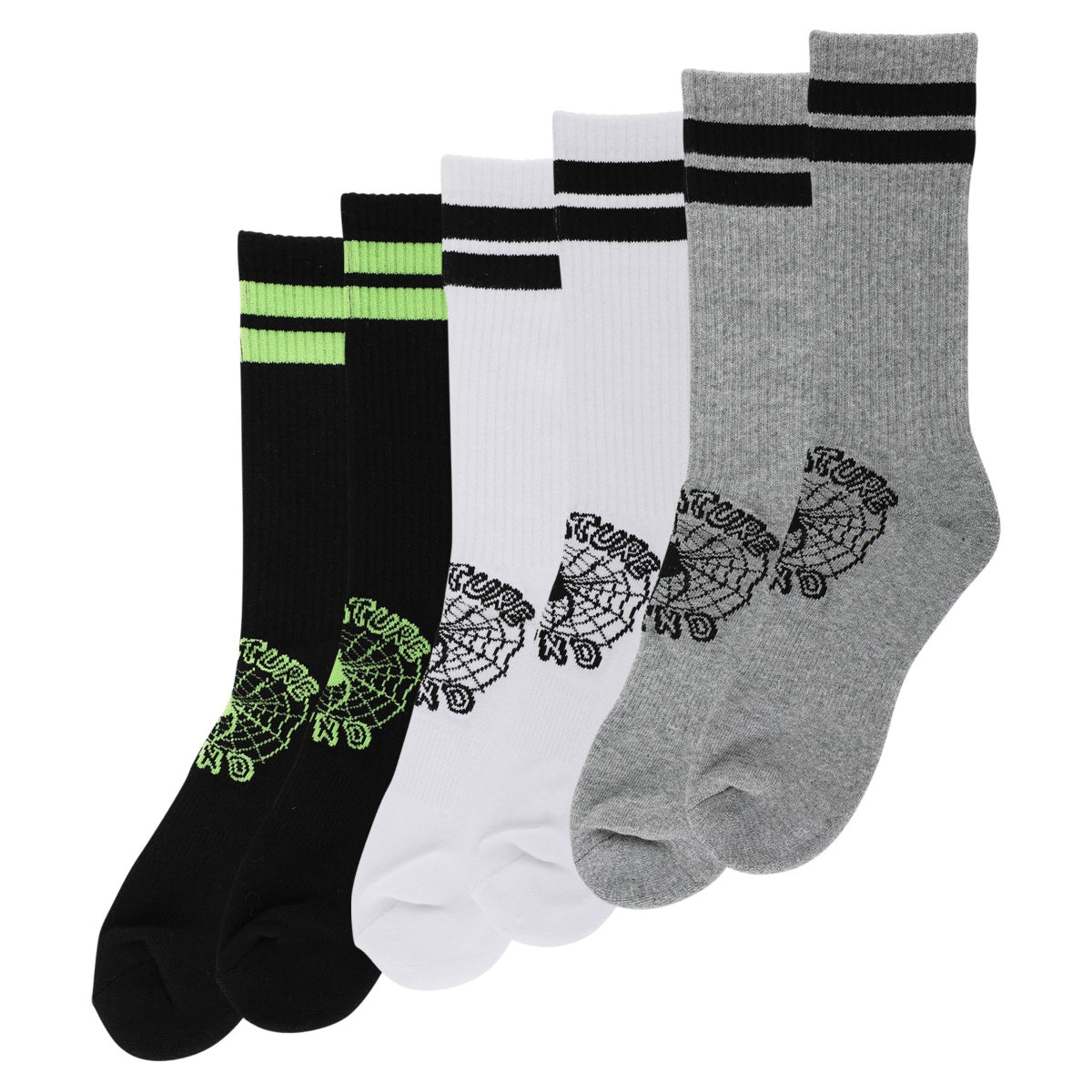 Creature Web Crew 3-Pack Crew Socks Black/White/Grey Hthr 9-11 3 Pairs Mens