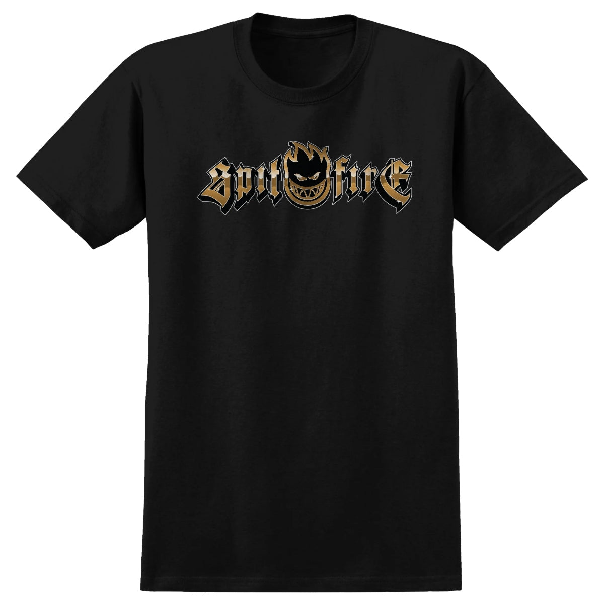 SPITFIRE GOLD CHROME TEE BLACK w/ MULTI COLOR PRINT