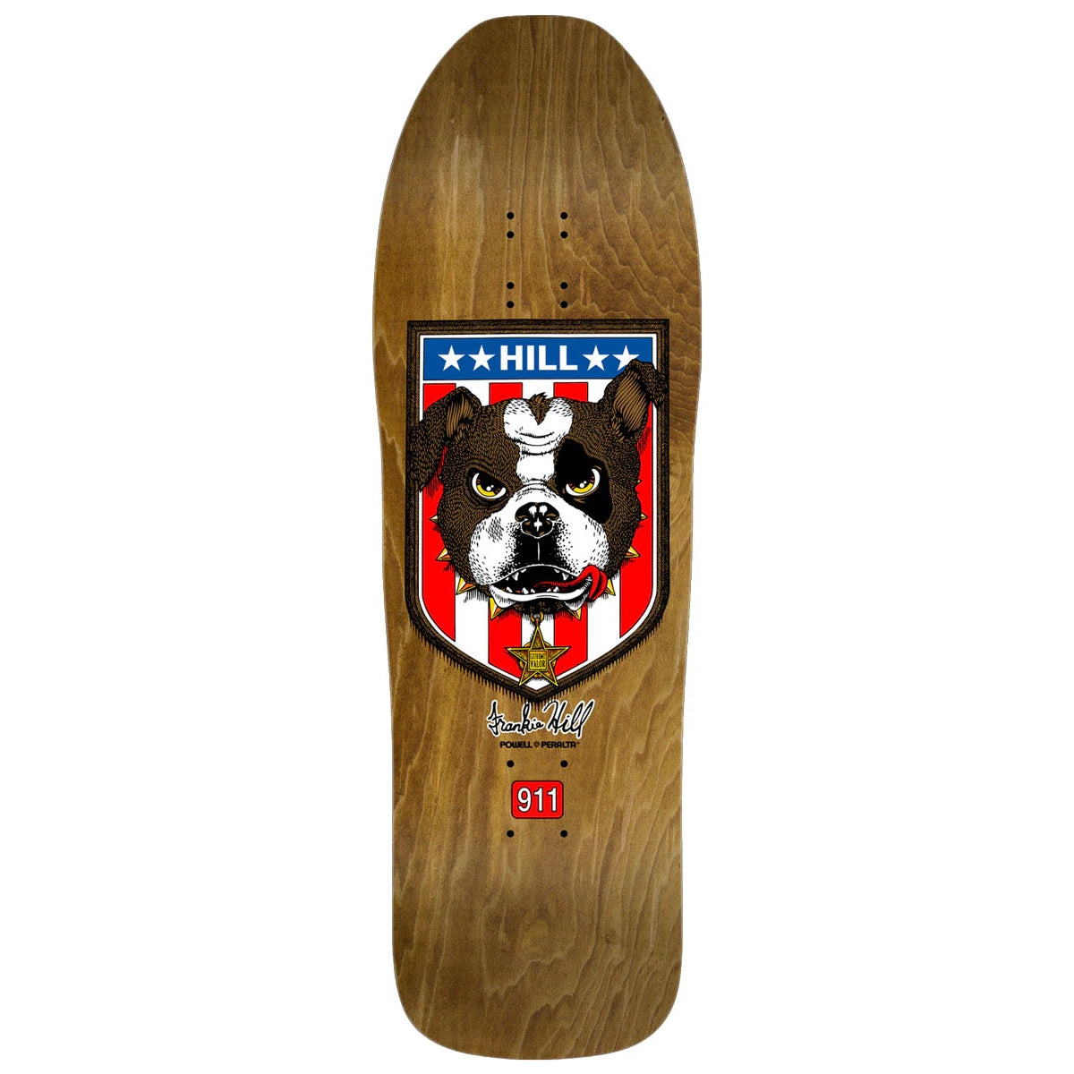 POWELL FRANKIE HILL BULLDOG BROWN STAIN REISSUE SHAPED DECK 10.00 X 31.50